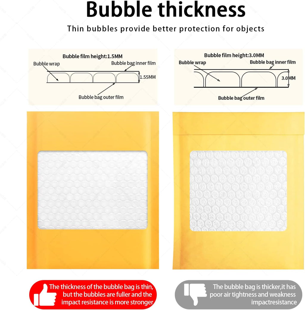 packbabol Kraft Bubble Mailers 8.5x11 Inch 50 Pcs,Small Self-Sealing Mail Shipping Bags,Yellow Padded Envelopes #2