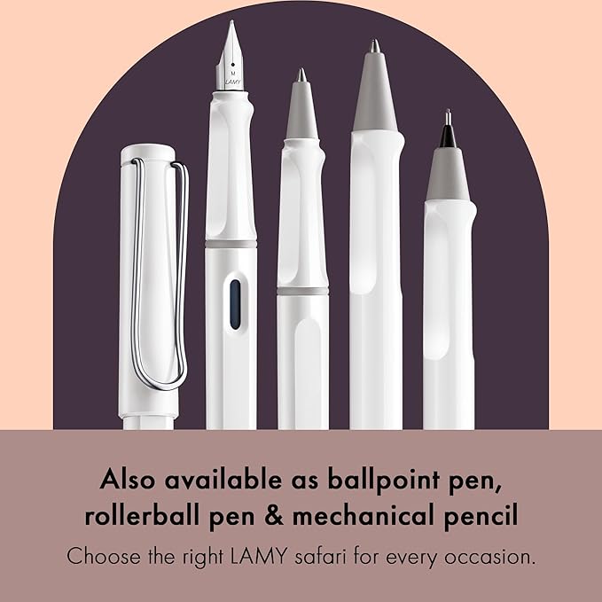 LAMY safari white - Fountain Pen with ergonomic grip & polished steel nib in size F - ideal for any Writing & Calligraphy - including LAMY T 10 blue cartridge - Right-Handed