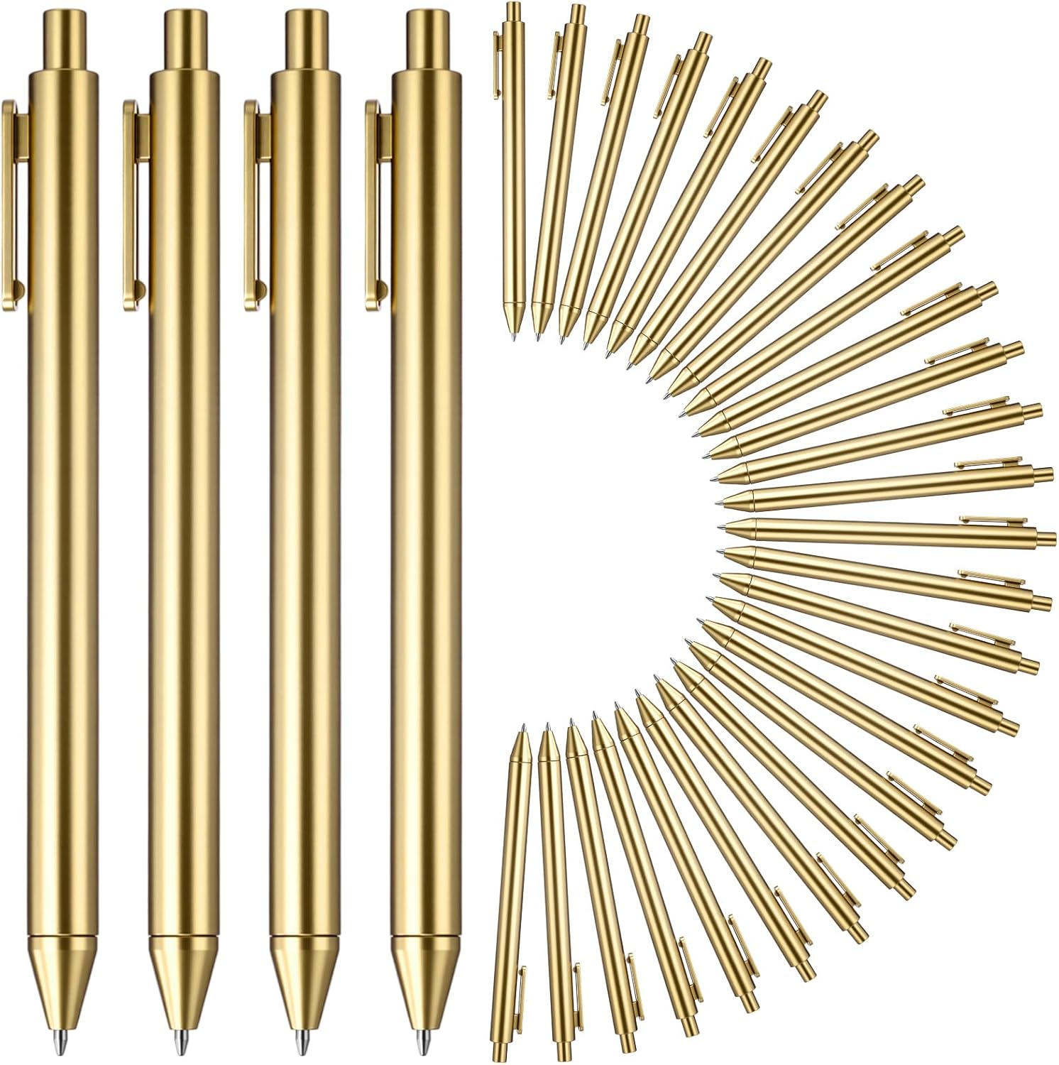 50 Pcs Gold Metallic Slim Ballpoint Pens Bulk Retractable Black Ink Medium Point (0.5mm) Smooth Writing Pens for Wedding Bridal Shower Business Office Students Teachers (Classic Style)