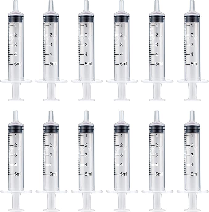 12PCS 5ML/CC Ink Filling Plastic Syringe Set with Bluent Stainless Needle Tip for Fountain Pen, Printer