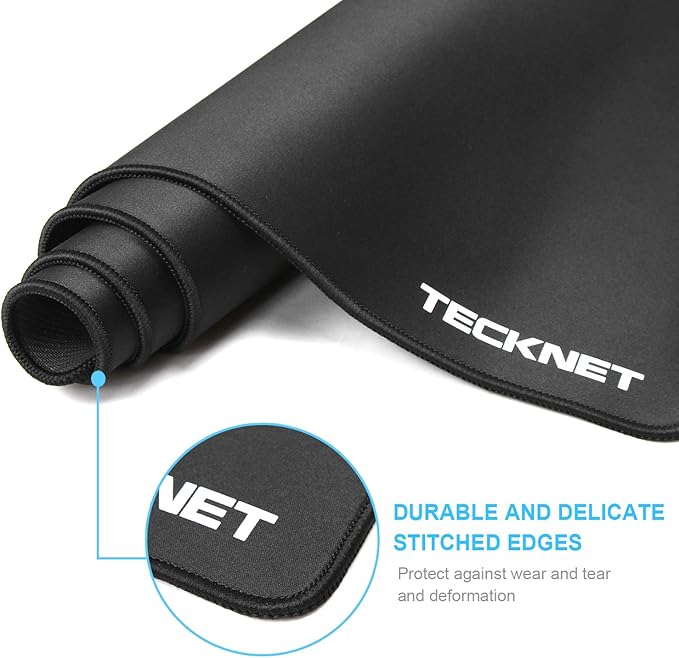 TECKNET Large Mouse Pad, Extended Waterproof Mousepad, Non-Slip Rubber Base-Smooth Cloth Surface-Compatible with Laser and Optical Mouse-Black