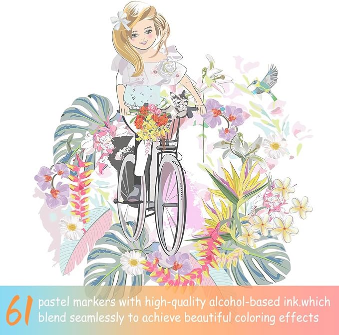Caliart Pastel Markers, 61 Colors Dual Tip Alcohol Markers, Easter Basket Stuffers for Kids Teens Toddler, Sketch Pens Permanent Art Markers Set for Adult Book Eggs Decorations Gift Drawing Supplies