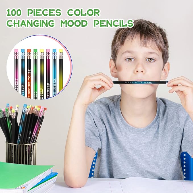 Epakh 100 Pcs Inspirational Pencils Color Changing Pencils Bulk with Eraser HB Wooden Pens Gift for Kids Students Classroom Christmas Party(Black,Classic Style)