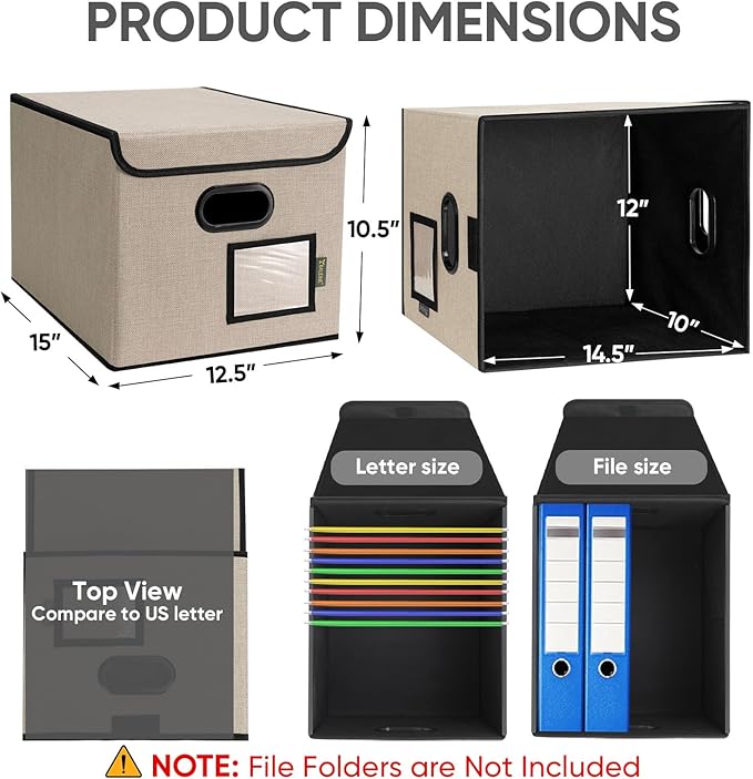 BALEINE File Organizer Box with Lid, Collapsible File Folder Organizer with Plastic Slide, Hanging File Folder Box for Office Document Storage (1 Pack, Beige)