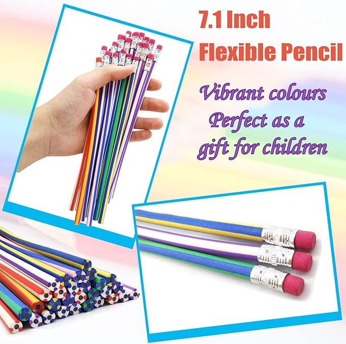 45 Pack Flexible Soft Pencil,7.1 Inch Magic Bend Pencils,Soft Novelty Pencil with Eraser for Kids Gift Students School Classroom Supplies