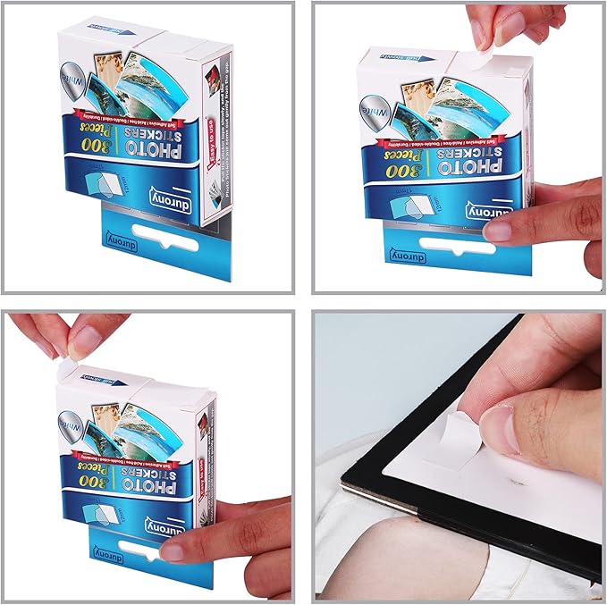 Durony 300 Pieces Photo Sticker White Double-Sided Self Adhesive Photo Tapes for Pictures DIY Photo Album Journal