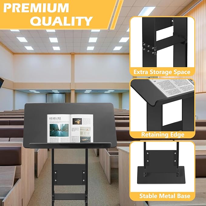 Podium Stand, Lecterns & Podiums, Acrylic Adjustable Angles with Metal Base, Podium for Church, Weddings, Classroom, Speech (Black, 24'' L x 16'' W x 43.5'' H)