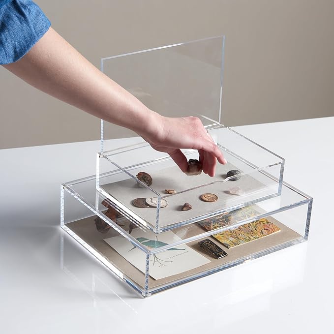 russell+hazel Medium Acrylic Flip Box, 9.5” x 6.5”, Desktop Organization, Clear, 1 Count, 98147