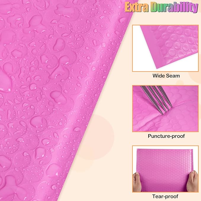 8.5 x 12 Inch Bubble Mailers, 30 Pack Self-Seal Poly Padded Envelope, Waterproof Shipping Bags for Small Business, Hot Pink