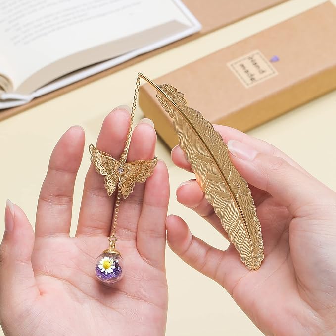 Metal Butterfly Feather Bookmark Birthday Gifts Teacher Christmas Gifts for Women Christmas Stocking Stuffers for Women Teacher Appreciation Gifts Bookmarks for Women Girls Readers Book Lover