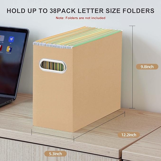 Oterri File Organizer, Small Storage Box, Cardboard File Folder Organizer, Collapsible File Box, Hanging File Organizer for Letter Size, Portable File Box with Handle, Only Box (Brown, 8 Packs)