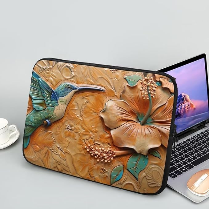 Hibiscus Hummingbird Printed Computer Case Bag for Girls Boys, Washable 15 Inch Laptop Bag Carrying Case Laptop Briefcase Neoprene with Zipper, Compatible with Various Computers, Pink