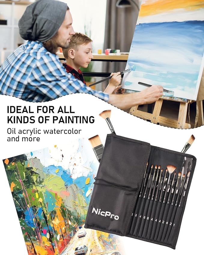 Nicpro 26pcs Paint Brush Set, Professional Paintbrushes with Palette Knife, Craft Paint Brushes for Acrylic Painting, Oil, Watercolor, Gouache & Canvas, Drawing & Art Supplies for Adults, Kids Artists