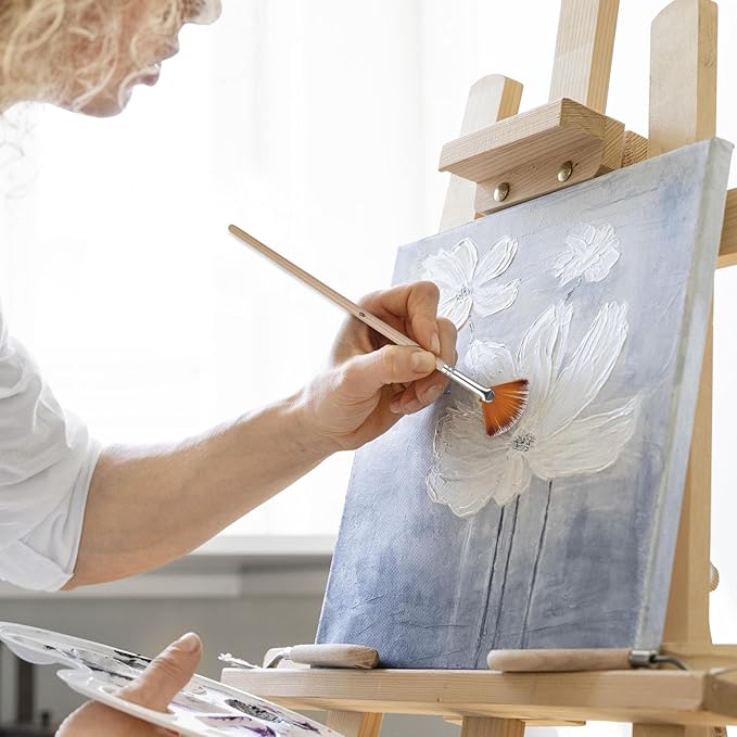 Prasacco 5 Pieces Fan Brush for Painting, Oil Acrylic Paint Brushes Artist Fan Brushes Nylon Hair Long Wood Handle Painting Brush for Acrylic Watercolor Oil Gouche Painting (2/4/6/8/10#)