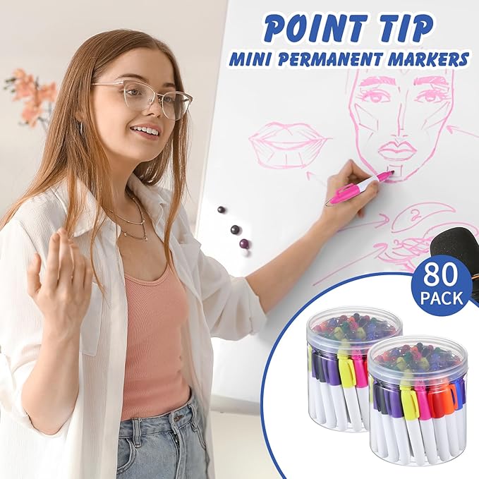 Ctosree 80 Pcs Mini Markers for Nurses Badge Mini Markers with Golf Keychain Clips Golf Ball Point for Office Classroom Supplies(Permanent)