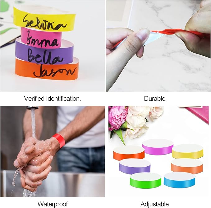 1400 Pack Wristbands for Events Paper Wristbands Waterproof Paper Bracelets Neon Wrist Bands Colored Wristbands Adhesive Hand Bands Armbands for Concerts(Blue)