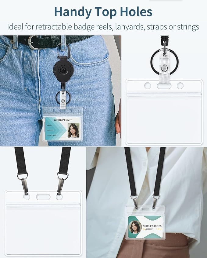 Pawfly 6 Pack ID Badge Holder Horizontal Clear Plastic Case with Resealable Zip Soft Waterproof Card Protector Pouch for Office School Credit Cards Proximity Key Cards Driver’s Licenses and Passes