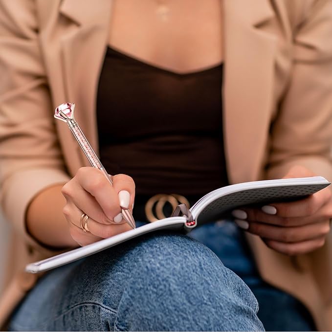 Sherr 100 Pack Big Crystal Diamond Pens Cute Ballpoint Pens Retractable Ballpoint Rhinestones Crystal Bling Gem Plated Black Gel Ink Office Supplies Gifts for Women(Rose Gold,Glitter)