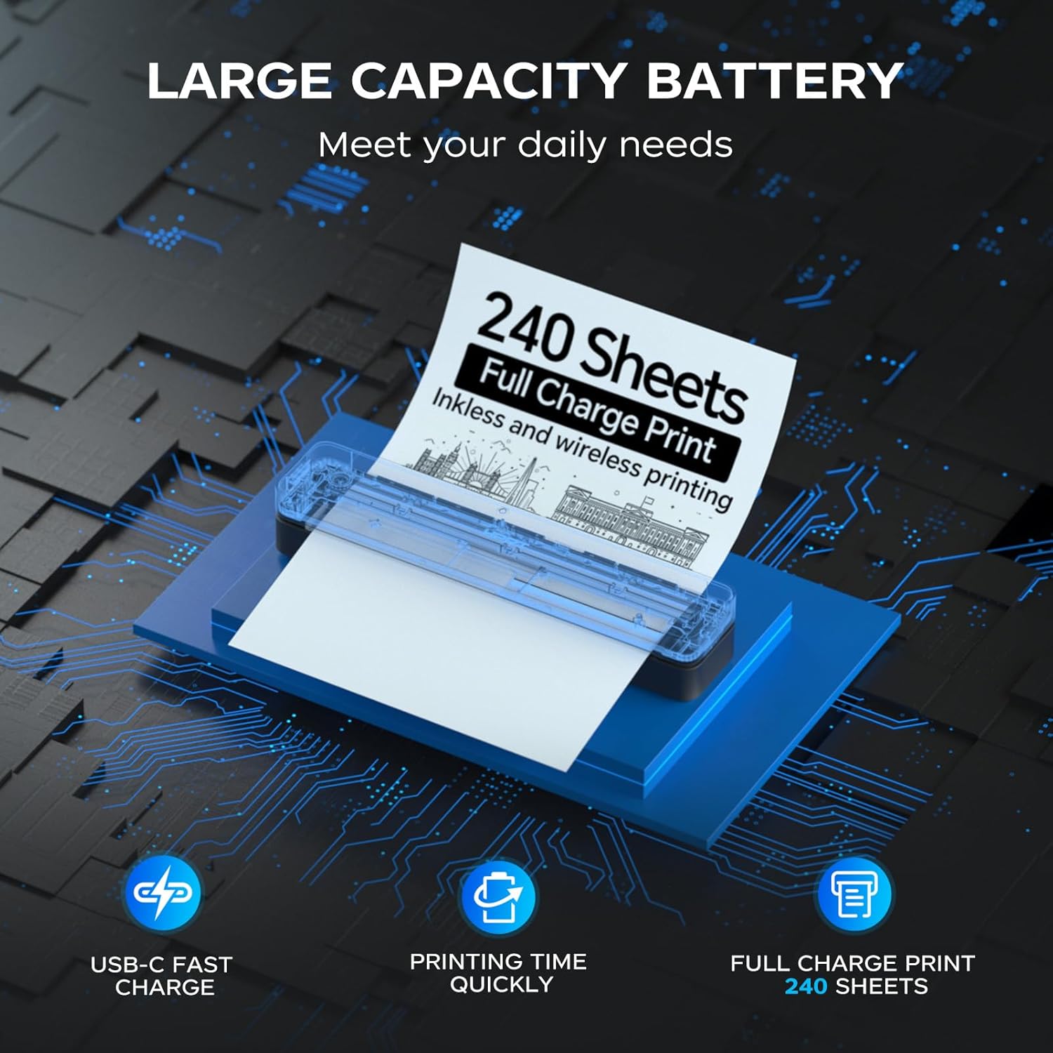 PRT Thermal Portable Printer Wireless for Travel, Inkless Bluetooth Support 8.5"x11" US Letter, A4, Compatible with iOS, Android, Laptop, Mobile Printer for Office, Vehicle, Home Use