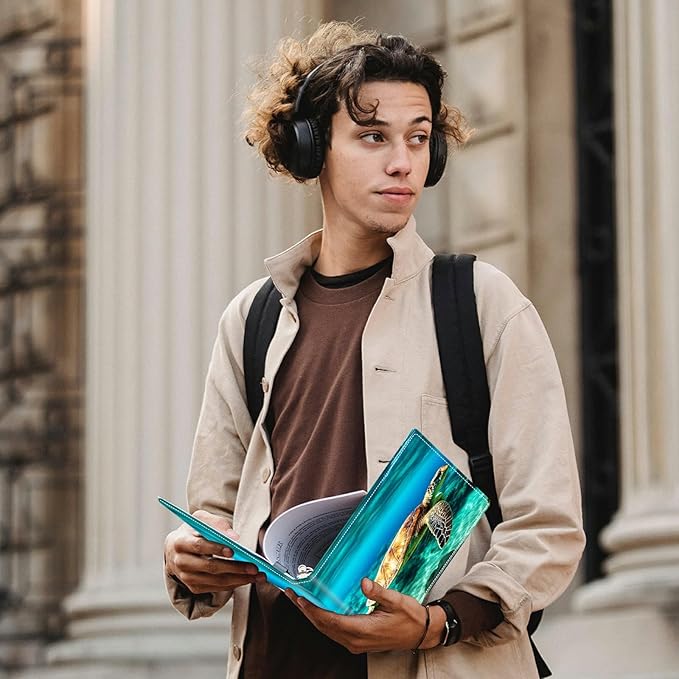 Sea Turtle Padfolio Folder with Clipboard,Portfolios Organizer Clipboards with Storage Clipboard Writing Pad PU Leather Conference Document Organizer with Business Card Holder