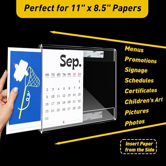 20 Pcs Acrylic Sign Holder 11 x 8.5, Horizontal Wall Mount Sign Holders with 3M Adhesive, Clear Plastic Frames Paper Display Sign Holders for Office, Home, Store, Restaurant - No Drilling