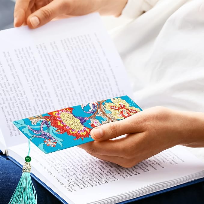 pigpigboss Lotus Flower Bookmark Diamond Painting Kit 2 Pieces Diamond Painting Arts Flower Bookmark Diamond Painting Set for Adult Book Decor Bookmark Diamond Dot (21 X 6 CM)