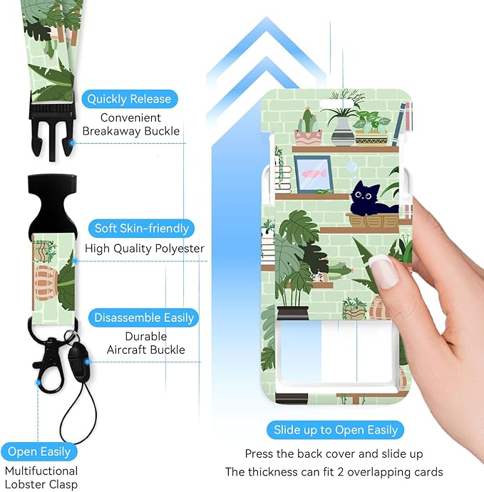 Cute Cat Hidden in The Flowers Badge Holder with Retractable Reel and Breakaway Lanyard，Badge Clips Retractable Heavy Duty Badge Reel，ID Holder with Breakaway Lanyard for School Nurse Office Teen ﻿…