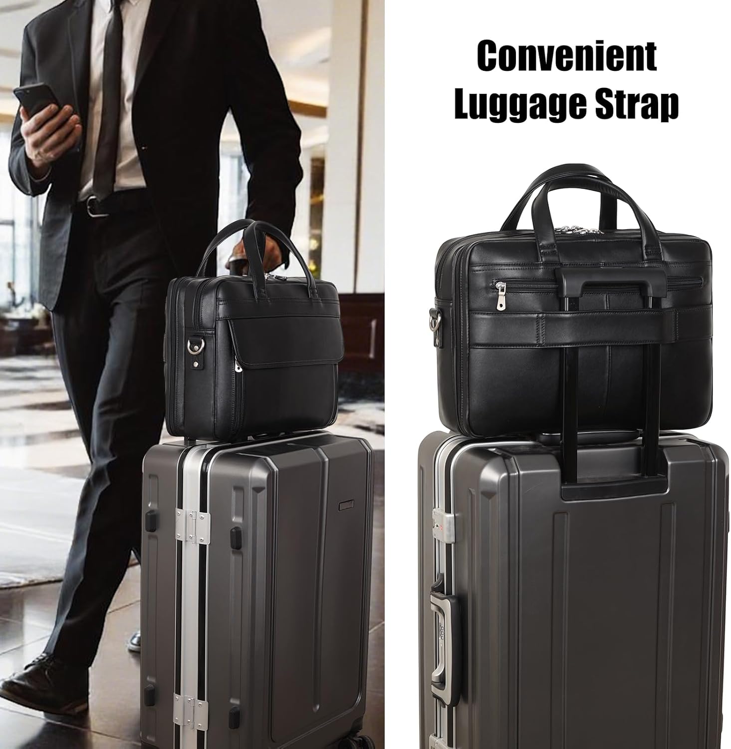 Masa Kawa Leather Briefcase for Men 15.6" - 17" Laptop Computer Case Business Travel Work Messenger Cross Body Shoulder Bag