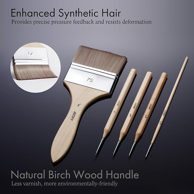 ARTIFY 30-Piece Expert Paint Brush Set, Upgraded Version, Complete Range of Sizes, Enhanced Synthetic Brushes with Canvas Roll and Palette Knife for Acrylic, Oil, Watercolor, and Gouache