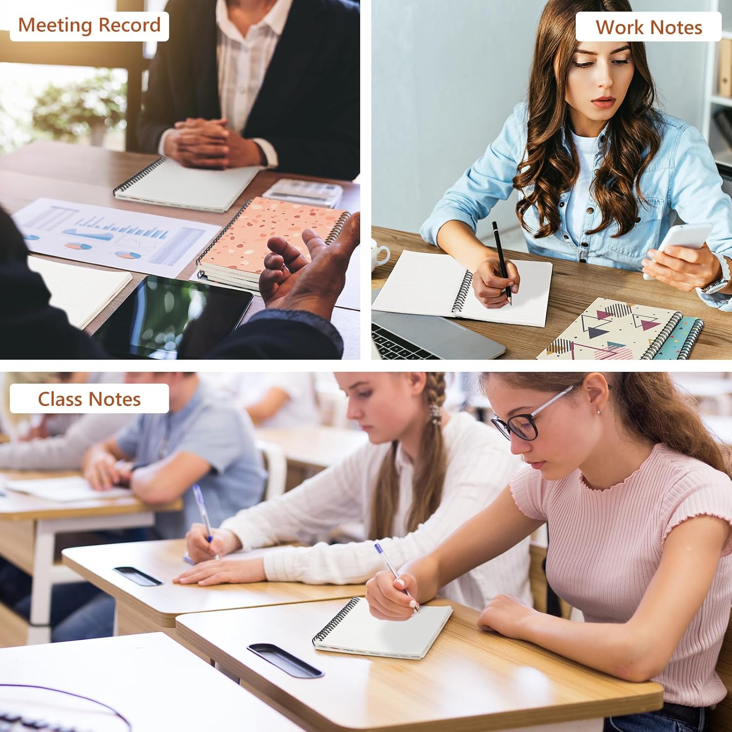 Fuutreo 12 Pcs Spiral Notebook for Work A5 8.3 x 5.7 Inch College Ruled Spiral Journal Notebook Kraft Cover Ruled Paper, 12 Color, 60 Sheets, 120 Pages for Office School(Retro Geometry)