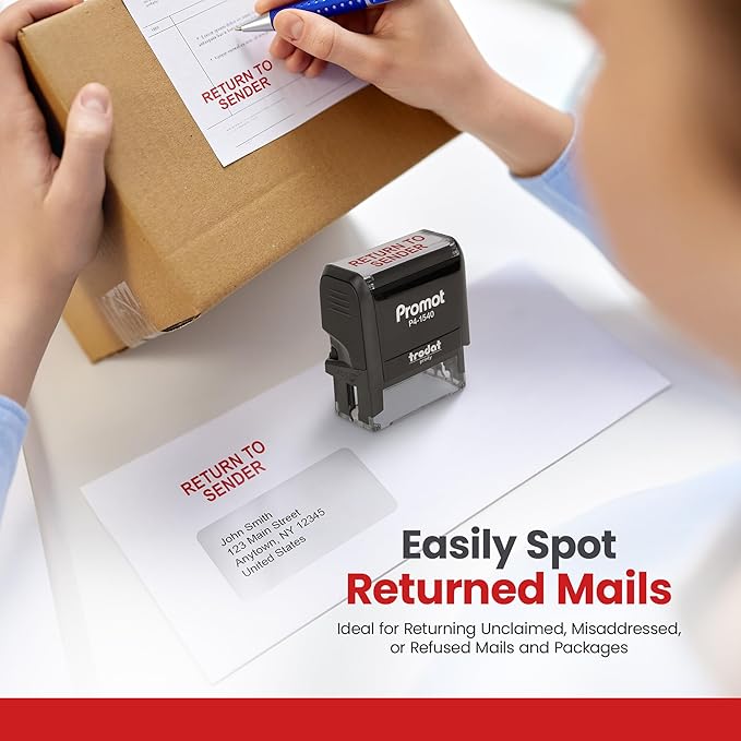 Promot Return to Sender Self Inking Rubber Stamp - Refillable Business Stamper - Work, Coding, Bookkeeping, Ordering, Accounting, Notary, Office Stamps - Red Ink