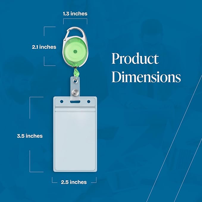 Will Well ID Badge Holders with Clip and Keyring - Vertical Clear Plastic 3.7" x 2.5" Sleeves Fit Up to 3 Cards - Retractable 24" UHMWPE Fiber Pull Cords - 2-Pack, Transparent Green Reels