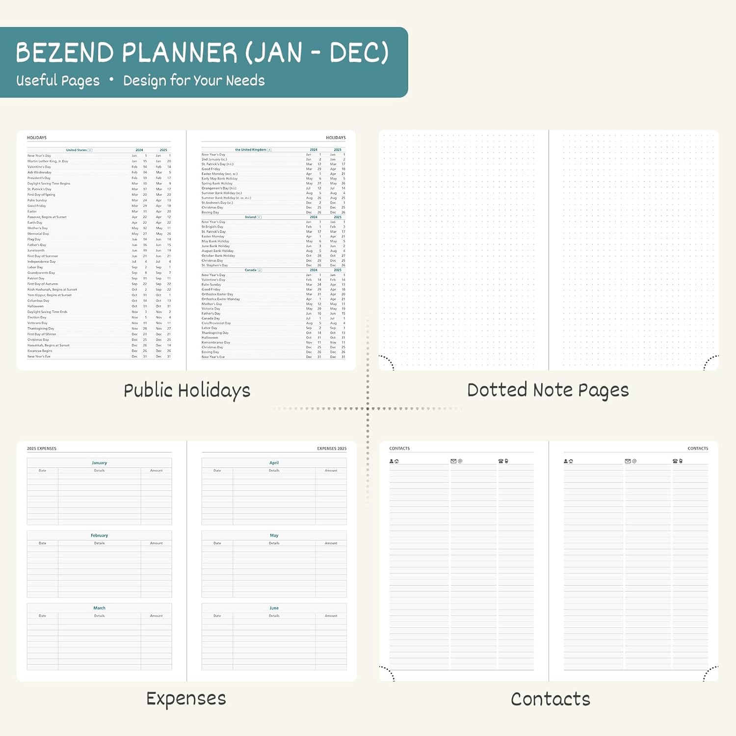 BEZEND 2026 Planner Weekly and Monthly (6" x 8.5") Daily Calendar with Half-Hourly Timeslots & Tabs (Jan-Dec) Note & Expenses, Pen Holder, Inner Pocket, Vegan Leather Hardcover - Turquoise