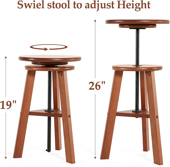 VISWIN 19"-26" H Wooden Adjustable Height Stool, Beech Wood Artist Stool for Drafting, Painting Stool for Artists, Adults, Wood Chair for ArtStudio, Bar, Kitchen, Home Use, Office