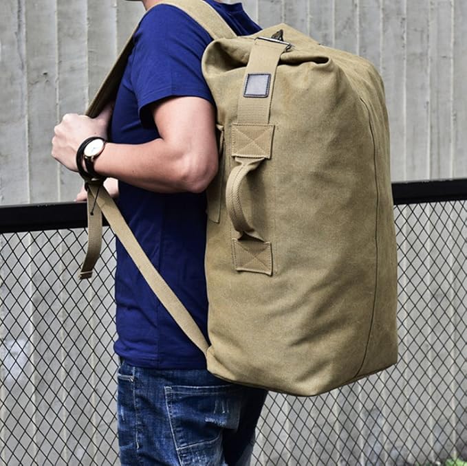 Military Duffel Bag Top Load Double Strap Canvas Backpack Army Travel b