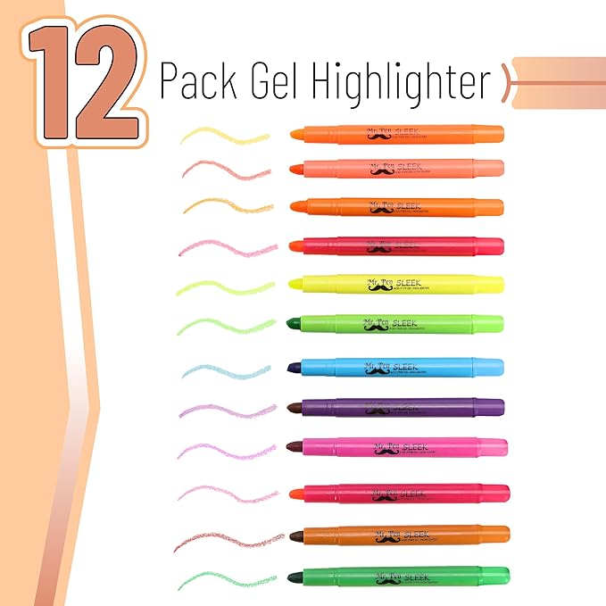 Mr. Pen- Highlighters, Fluorescent Gel Highlighter, Pack of 12, No Bleed Highlighter, Bible Highlighters, Sharpener, Highlighter Assorted Colors, Bible Study Highlighter, Bible Journaling Supplies