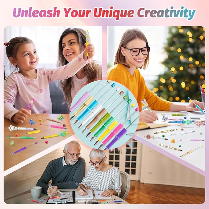 45 Pieces Beadable Pens - Beaded Pens Colourful Plastic Diy Black Ink Ballpoint Pens Bulk - Bead Pens Suitable For Teacher, Students, Office, School, Graduation Gift Supplies