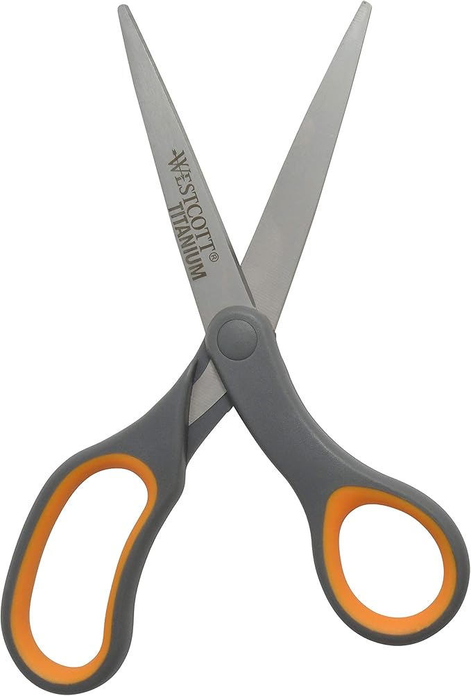 Westcott Titanium Bonded Scissors, Soft Handle, 8", Straight, Gray/Yellow, 4-Pack