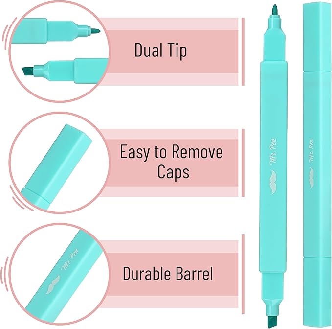 Mr. Pen- Dual Tip Aesthetic Highlighters, 8 pcs, Fine & Chisel Tips, Pastel Colors, Cute Highlighters Assorted Colors, Bible Highlighters and Pens No Bleed Highlighters for Bible Pages No Bleed