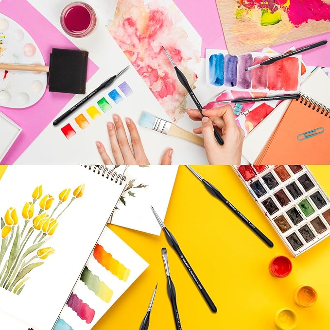 PANDAFLY Miniature Paint Brushes Drybrush, 12 Sizes Detail Paint Brush Set, Acrylic Paint Brushes for Oil, Watercolors, Tabletop, Citadel, Figurine, Warhammer 40k, Model for Beginners & Professional