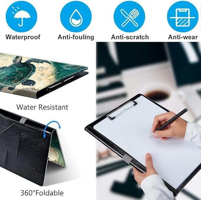 Turtle PU Leather Padfolio Clipboard Notepad with Pen Loop and Elastic Strap Interview/Resume Document Organizer for Business School Office