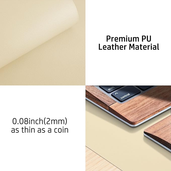 Aothia Leather Desk Pad Protector, Mouse Pad, Office Desk Mat, Non-Slip PU Leather Desk Blotter, Laptop Desk Pad, Waterproof Desk Writing Pad for Office and Home (31.5" x 15.7",Soft Yellow)