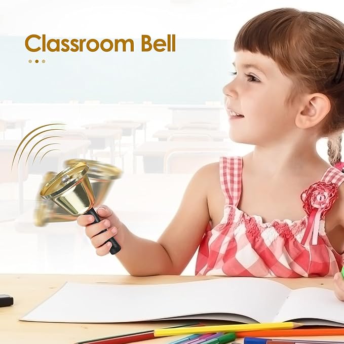 MROCO Gold Hand Bell, 2 Pack Steel Call Bell for Wedding, Adults, Dinner Bells for Food Line, Classroom Bells for Inside, Alarm, Jingles, Ringing