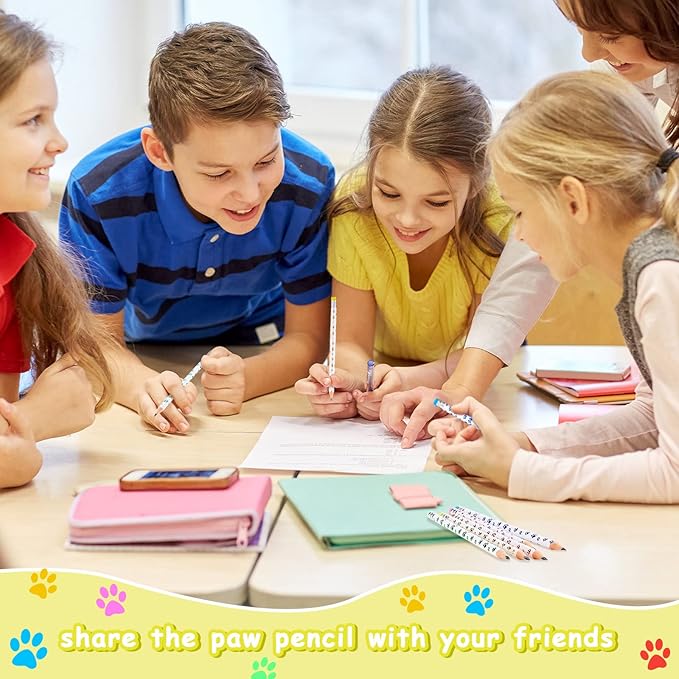 Chinco 100 Pcs Paw Print Pencils Dog Paw Wooden Writing Novelty Pencils with Erasers for Kids Doggy Party Favors Welcome Back to School Party Supplies, 6 Colors