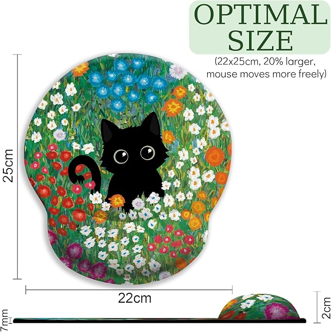 Black Cat Mouse Pad, Ergonomic Mouse Pad with Wrist Rest, Gaming Mouse Pad Wrist Support with Non-Slip Pain Relief PU Base, Funny Mouse Pads for Desk Work, Cute Office Desk Accessories Decor