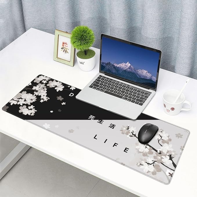 Extended Gaming Mouse Pad, Large Gaming Mouse Waterproof with Stitched Edges, Non-Slip Desktop Pad for Home and Office, Level Up Your 31.5x11.8 Inch… (Black and White Life)