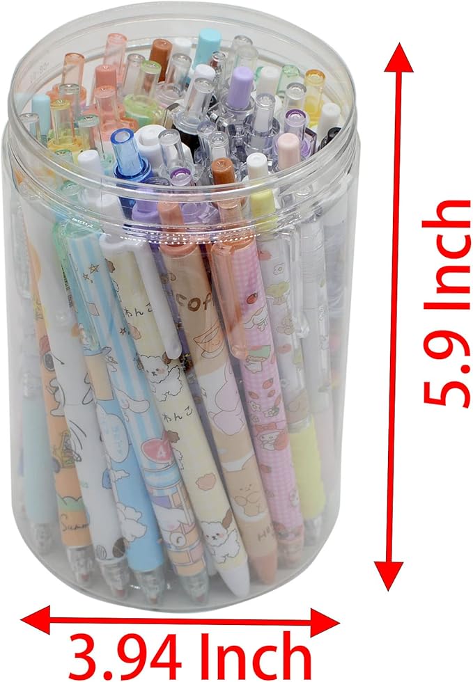YIKANGHENG 50 Pcs Fine Point Cute Pens With a Pen Holder, 0.5mm 50 Different Random Styles Black Ink Kawaii Gel Pens for Office, Study, Gift and Home Supplies (50)