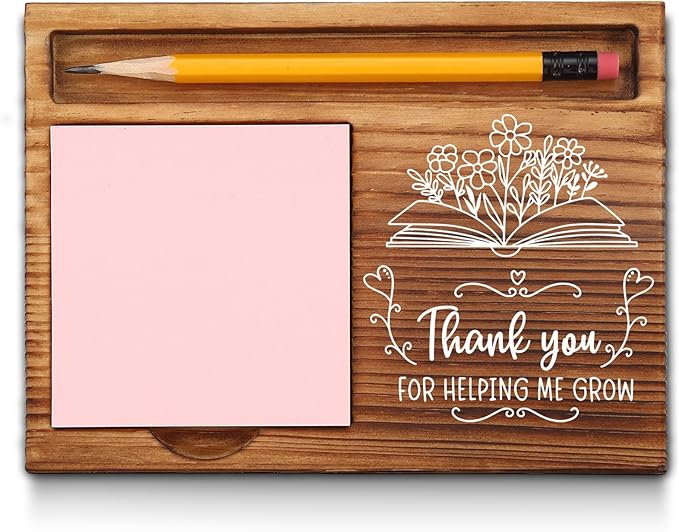 Thank You for Helping Me Grow Teacher Sticky Note Holder, Teacher Desk Supplies Set, Thank You Teacher Appreciation Gifts from Student Self-Stick Note Pad Holders GSH23