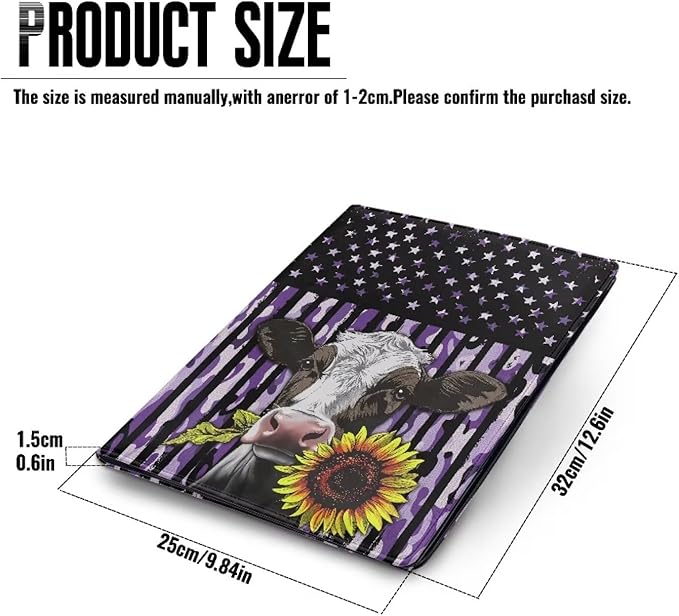 Office Folder American Flag Cow Sunflower Print PU Leather Padfolio with A4 Size Clipboard Clip for Business Resume Interview Document Sleeve Binder Folder
