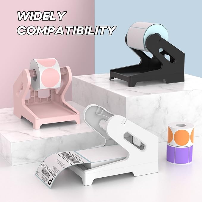 Label Holder Thermal Label Holder for Rolls and Fanfold Labels Shipping Label Stand Desktop Printer Accessory Supplies for Home, Office (Black)